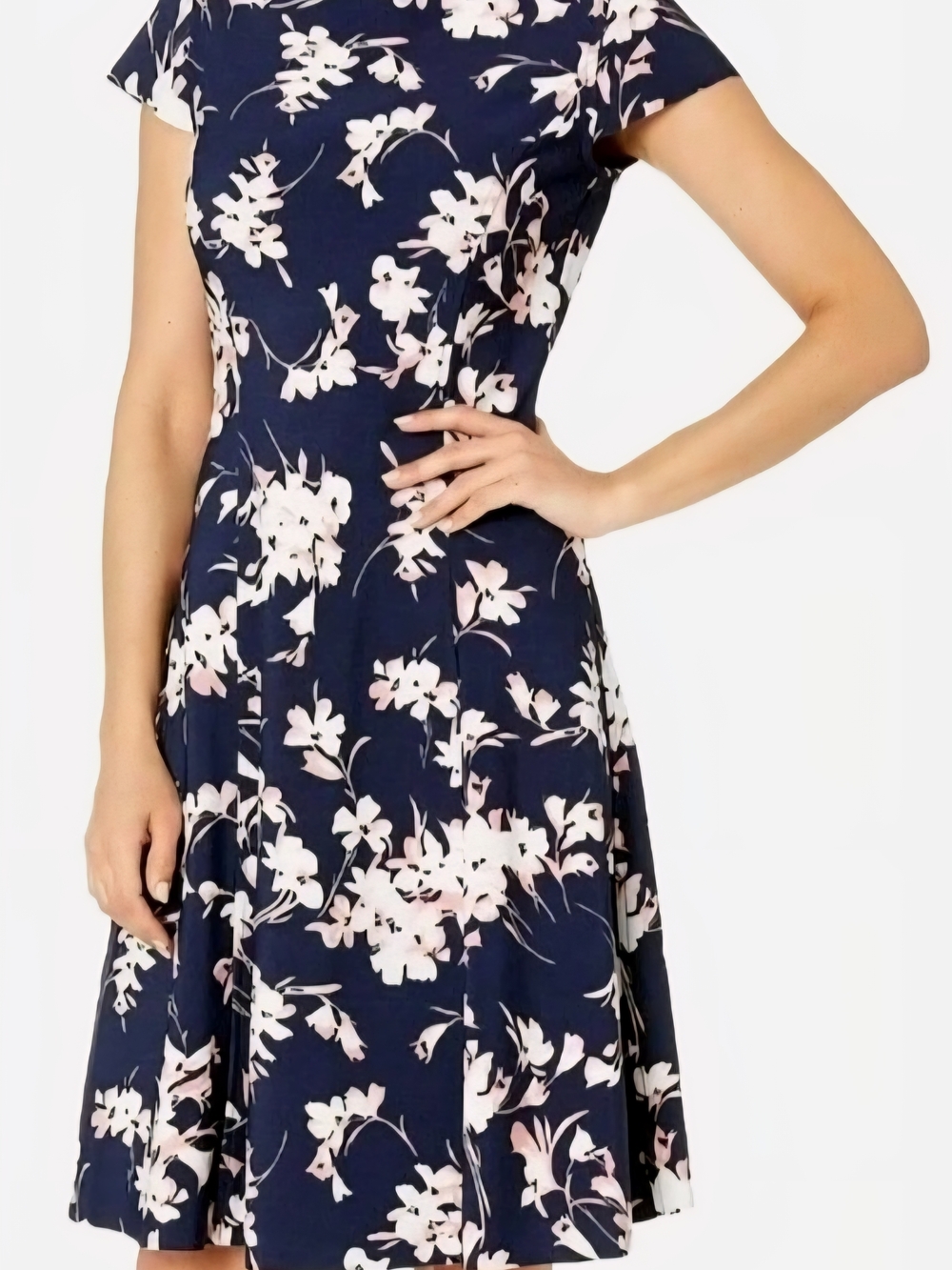 Tahari Navy Stretch Scuba Floral Fit & Flare